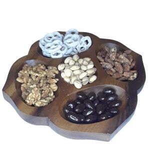 Wood Serving Tray with Five Sections for Snacks Appetizers Olive & Thyme